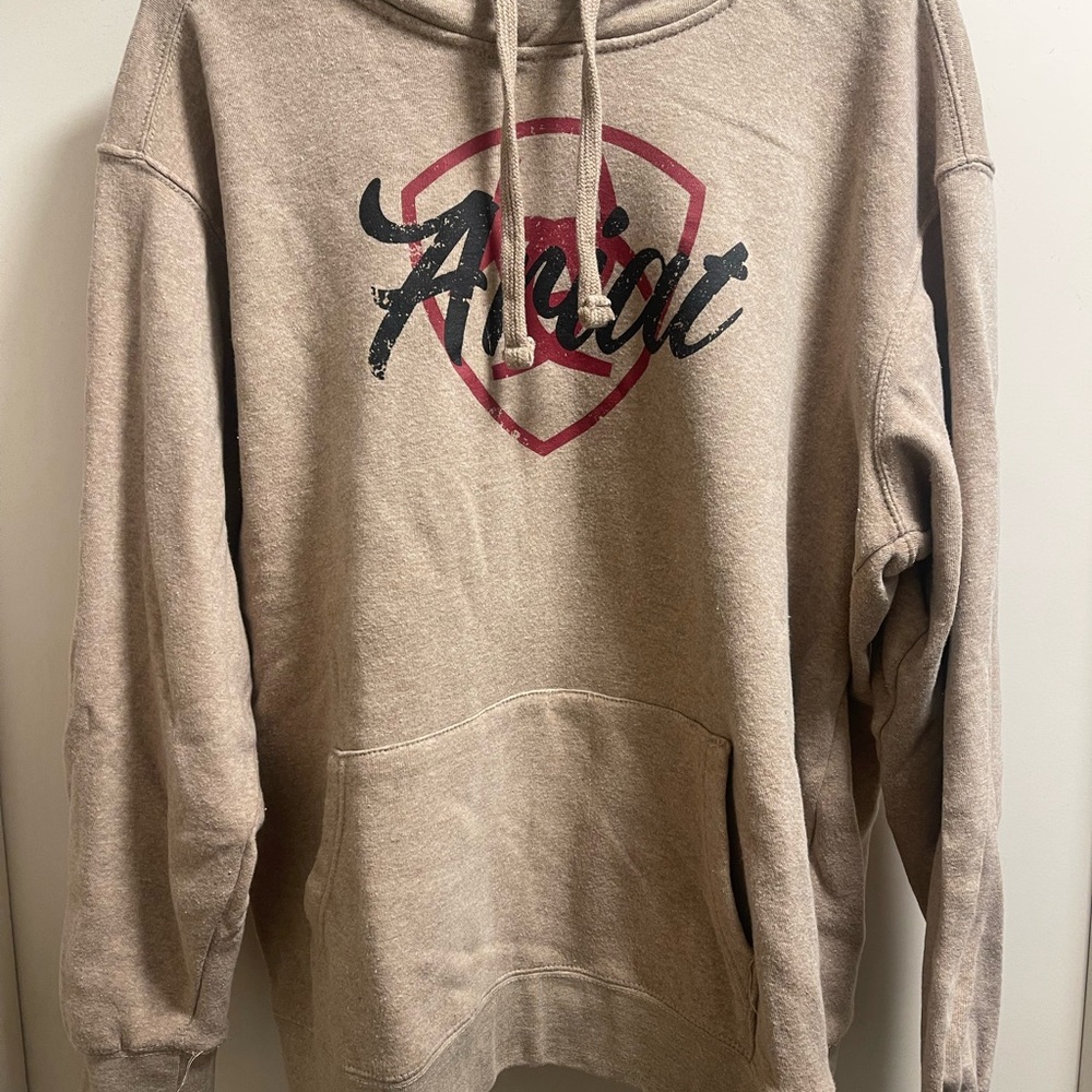 Ariat Tan Hoodie with Red and Black Logo